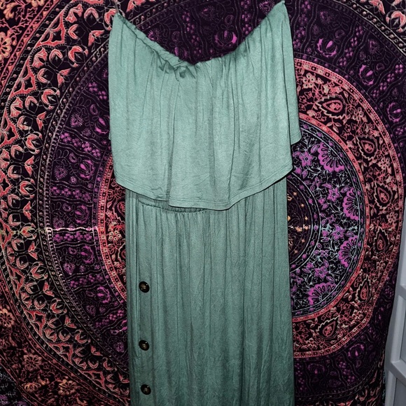 Sage Green Strapless Maxi Dress - Picture 1 of 6